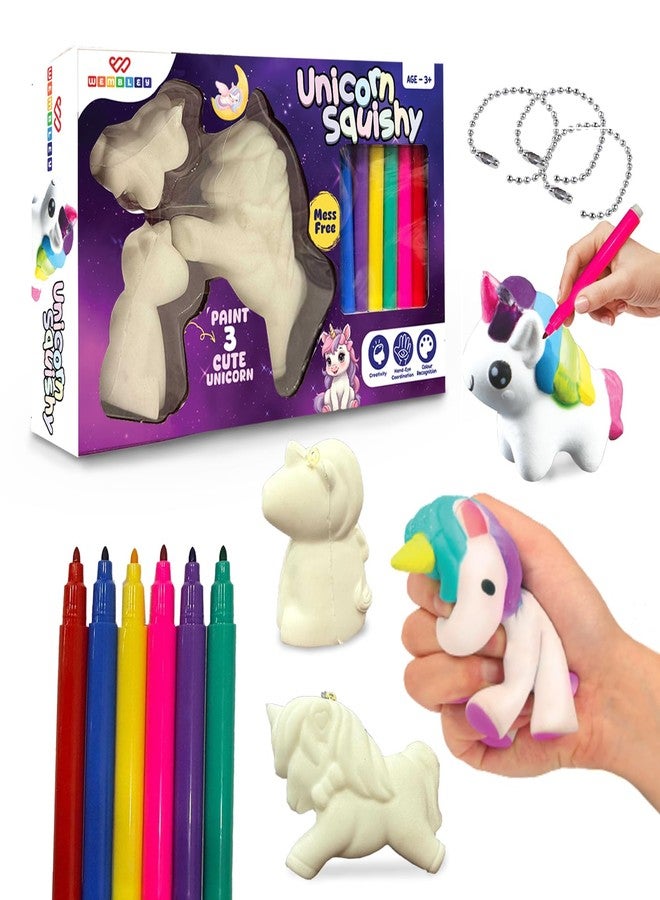 ويمبلي مجموعة ويمبلي يونيكورن إسفنجية ثلاثية الأبعاد للفنون والحرف اليدوية | مجموعة رسم قابلة للغسل | مجموعة تشكيل مع 3 يونيكورن إسفنجية و6 أقلام تلوين | مجموعة فنية متعددة الألوان وغير سامة للأطفال من عمر 3 سنوات فما فوق | هدية للأولاد والبنات - Image 1